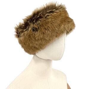 Vintage Y2K Brown Faux Fur Fluffy Slip On Warm Winter Headband Wrap
